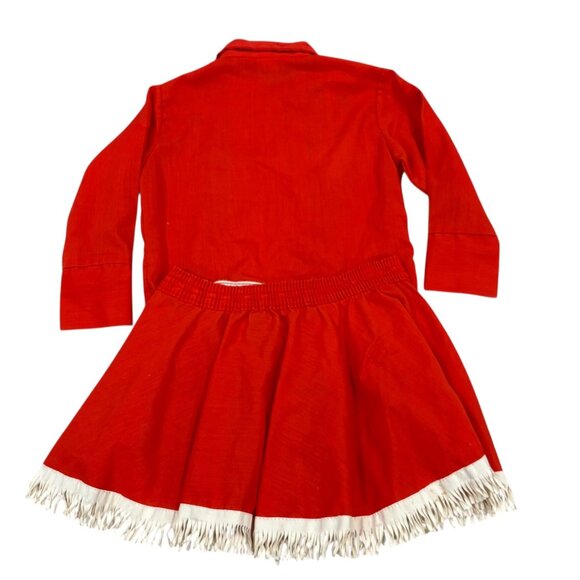Vintage 1970s Sears Girls Red Western Shirt Skirt Set Floral Embroidery 4T - Picture 7 of 12